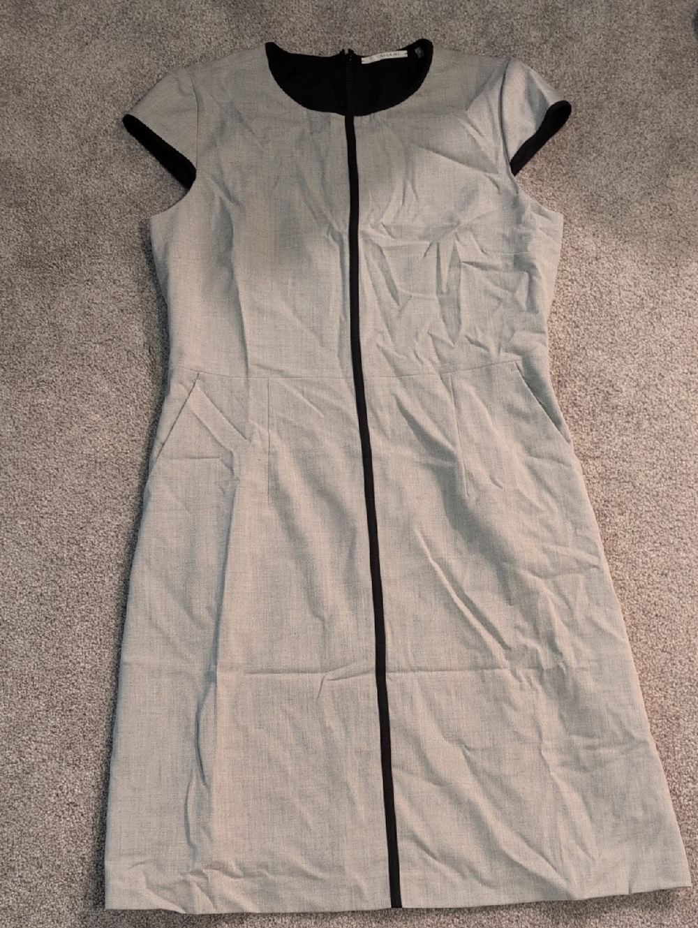 Tahari Women’s Light Gray Shift Dress with Black Trim